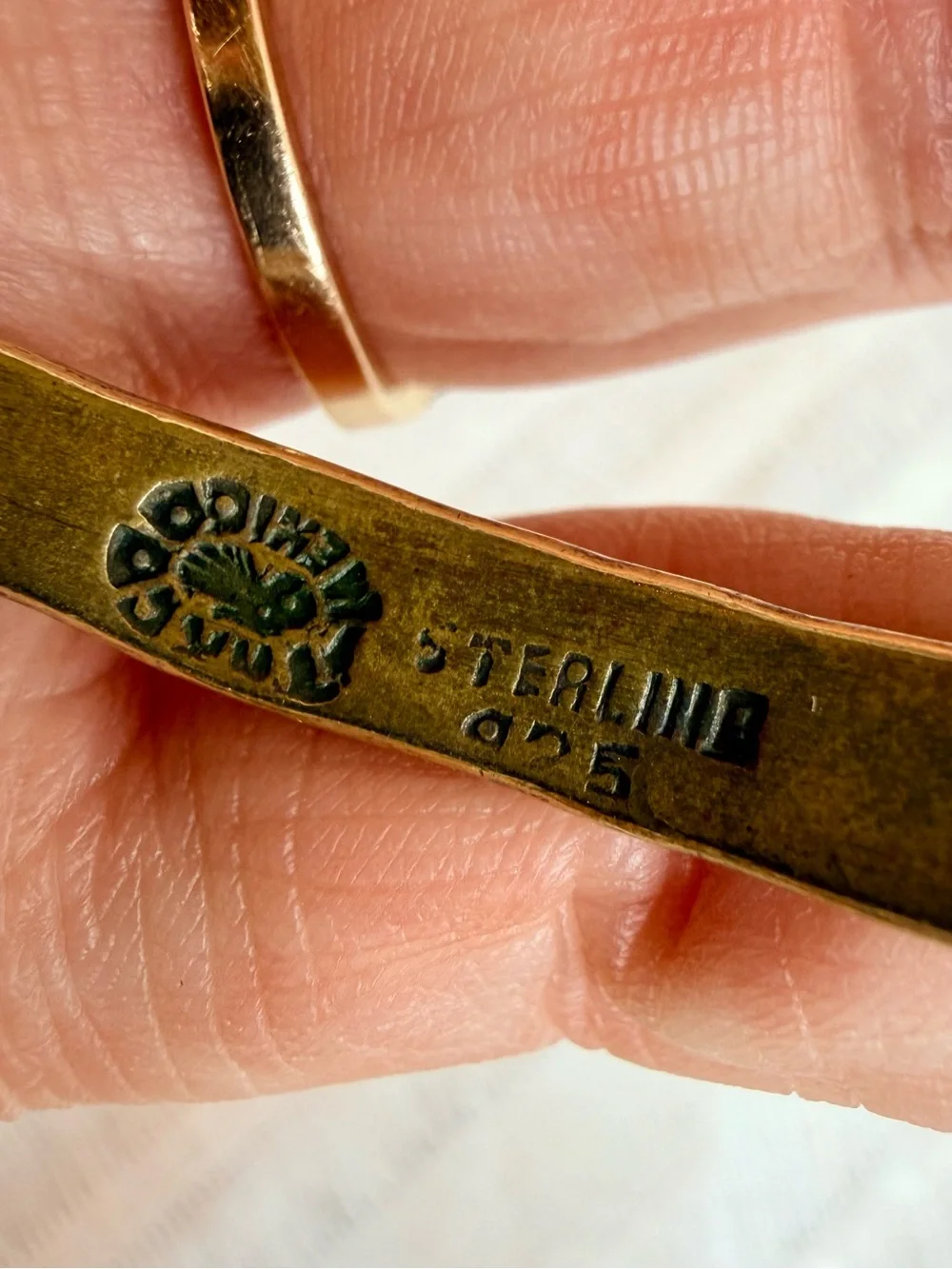 Vintage Taxco Mexico Sterling Silver 925 Brass Bangle Bracelet